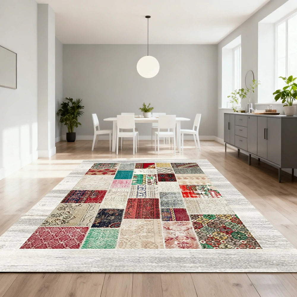 LIVARA 160/200cm Patchwork Multi-Color Loop-Pile Rug - Upgraded Non-Slip Eco Cotton-Latex Backing - Waterproof, Stain-Resistant, Soft & Durable - Multi-Color