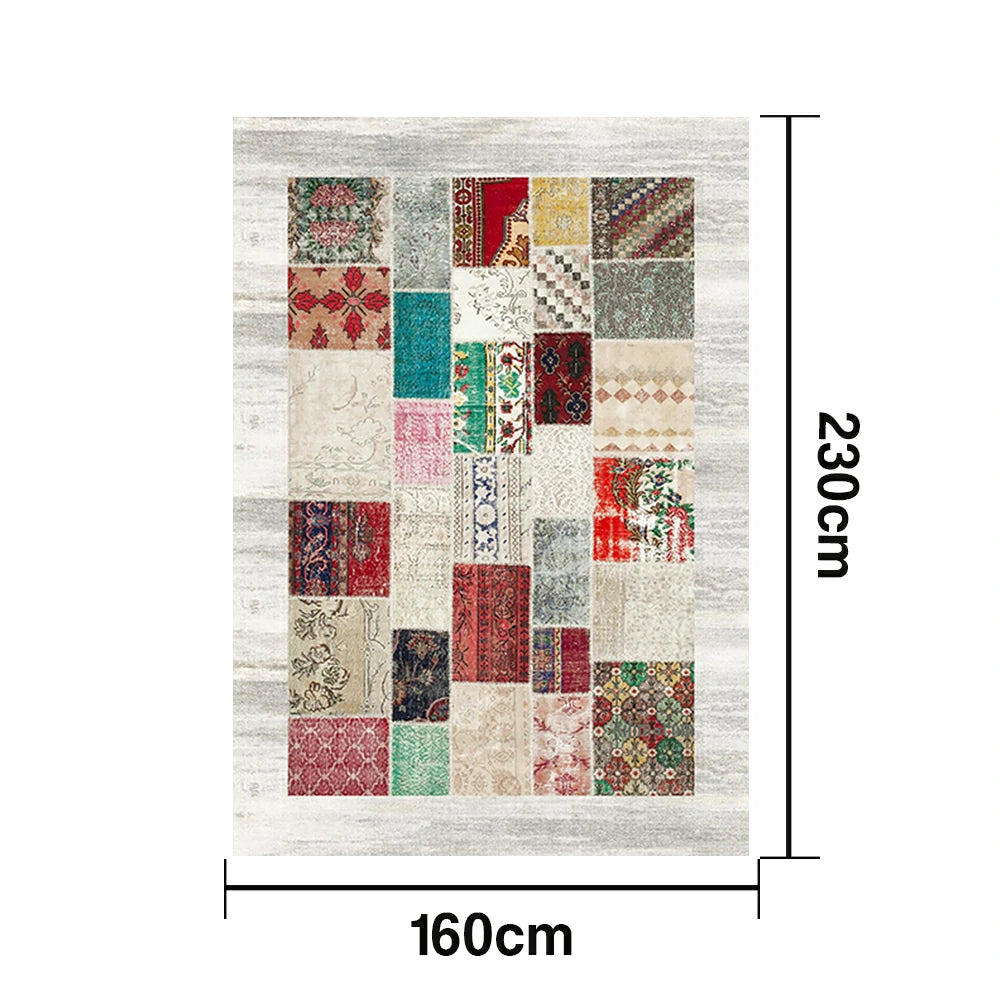 LIVARA 160/200cm Patchwork Multi-Color Loop-Pile Rug - Upgraded Non-Slip Eco Cotton-Latex Backing - Waterproof, Stain-Resistant, Soft & Durable - Multi-Color