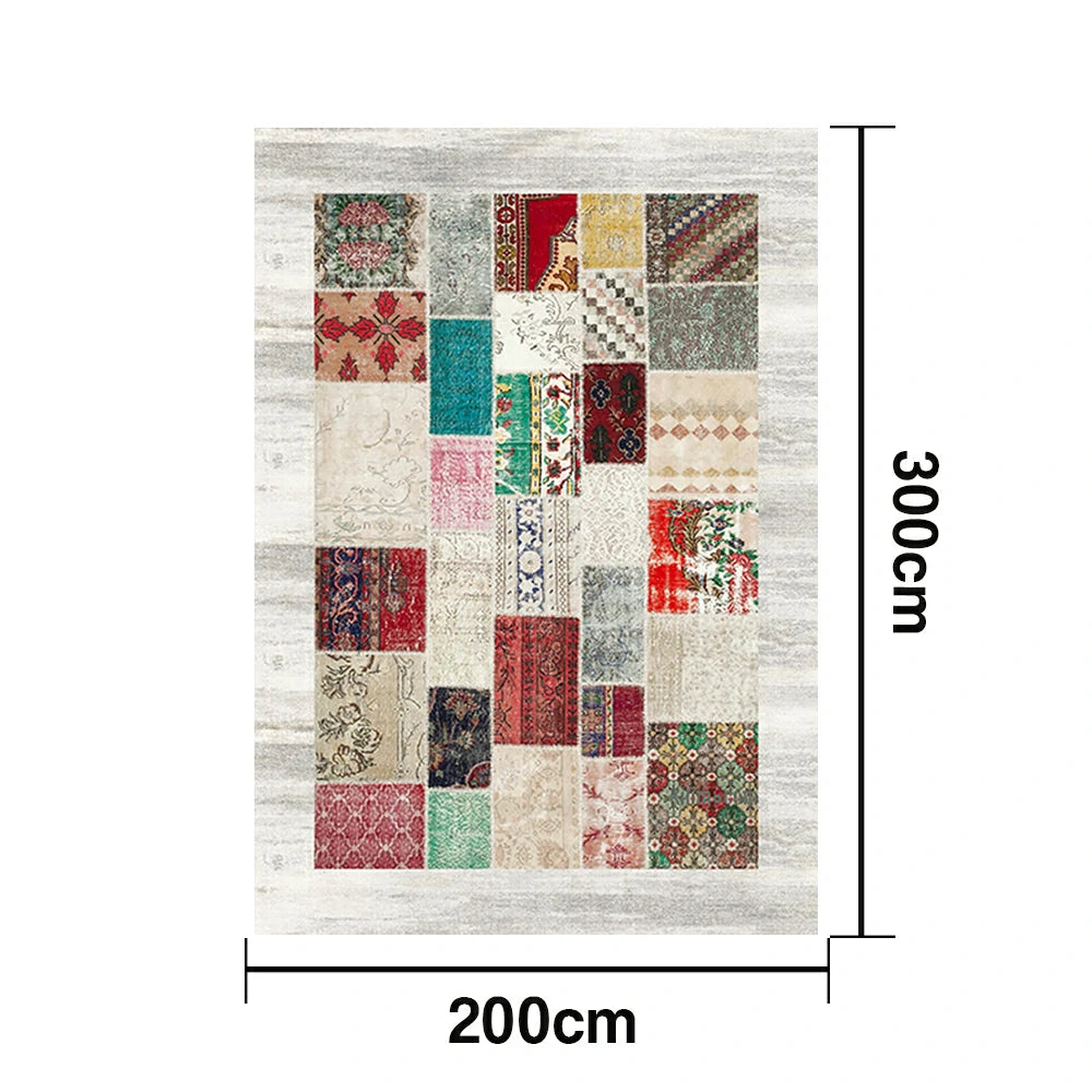 LIVARA 160/200cm Patchwork Multi-Color Loop-Pile Rug - Upgraded Non-Slip Eco Cotton-Latex Backing - Waterproof, Stain-Resistant, Soft & Durable - Multi-Color
