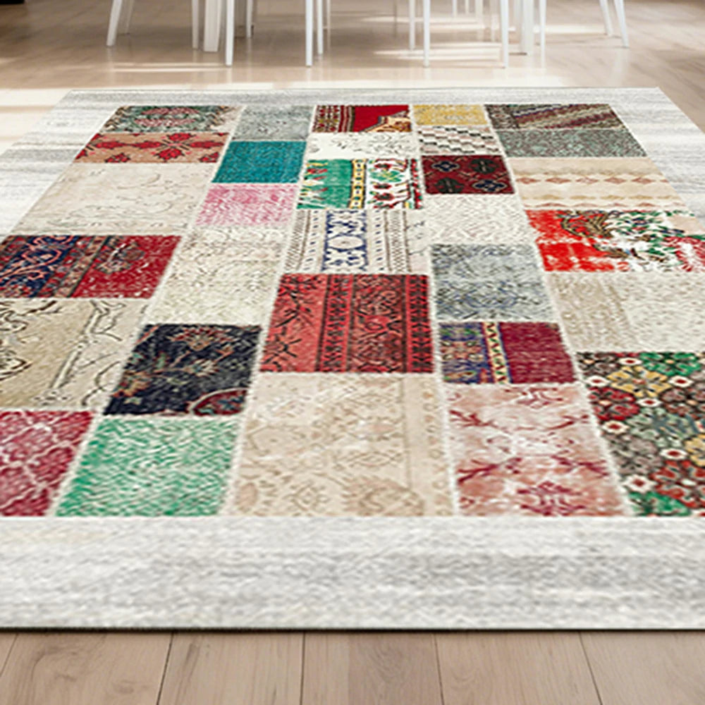 LIVARA 160/200cm Patchwork Multi-Color Loop-Pile Rug - Upgraded Non-Slip Eco Cotton-Latex Backing - Waterproof, Stain-Resistant, Soft & Durable - Multi-Color