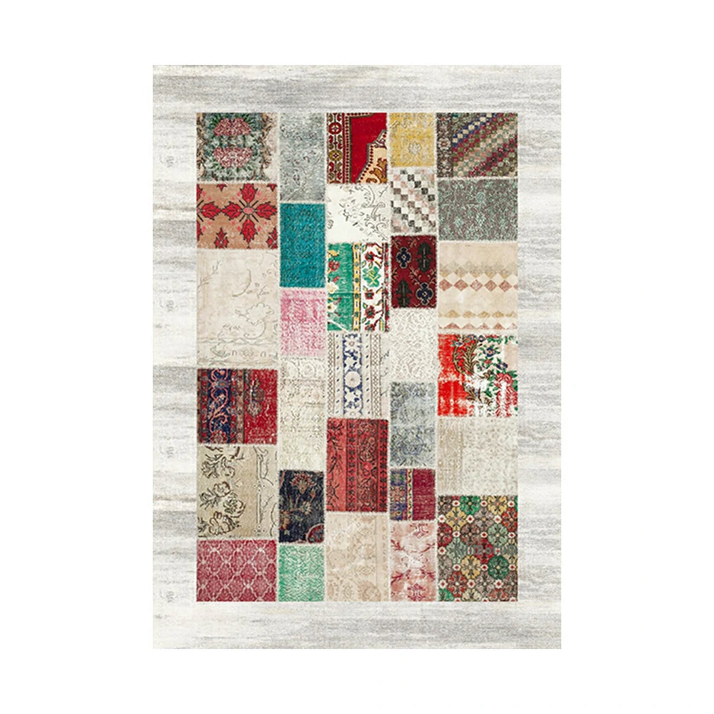 LIVARA 160/200cm Patchwork Multi-Color Loop-Pile Rug - Upgraded Non-Slip Eco Cotton-Latex Backing - Waterproof, Stain-Resistant, Soft & Durable - Multi-Color