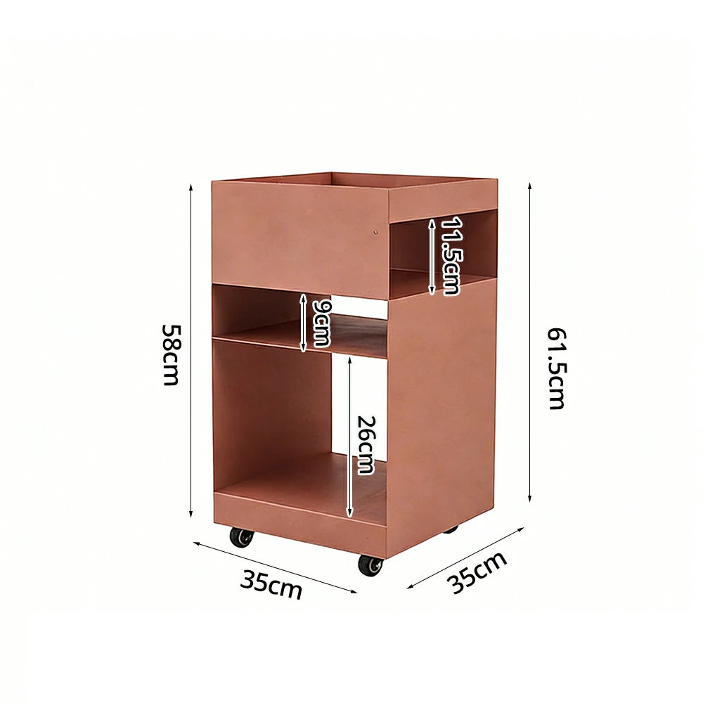 LIVARA Mobile Bedside Storage Trolley - Compact 3-Tier Design with Smooth-Rolling Wheels, Space-Saving Organizer for Bedroom & Living Room - Pink