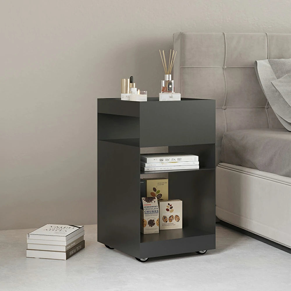 LIVARA Mobile Bedside Storage Trolley - Compact 3-Tier Design with Smooth-Rolling Wheels, Space-Saving Organizer for Bedroom & Living Room - Black