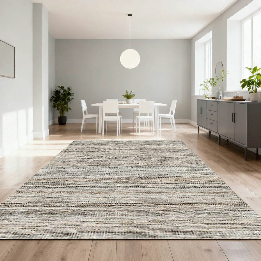 LIVARA 160/200cm Striped Loop-Pile Rug - Upgraded Non-Slip Eco Cotton-Latex Backing - Waterproof, Stain-Resistant, Soft & Durable - Grey Mix