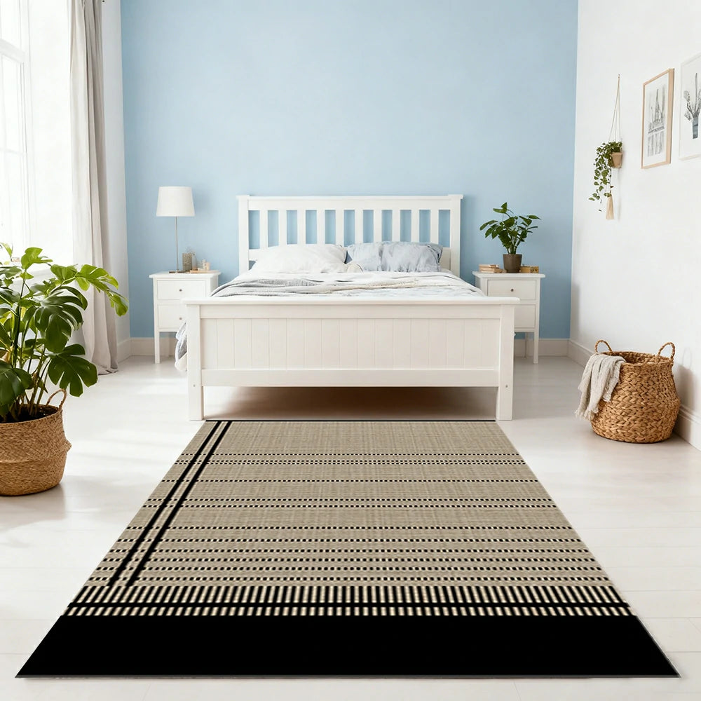 LIVARA 160/200cm Modern Striped Loop-Pile Rug - Upgraded Non-Slip Eco Cotton-Latex Backing - Waterproof, Stain-Resistant, Soft & Durable - Black Beige