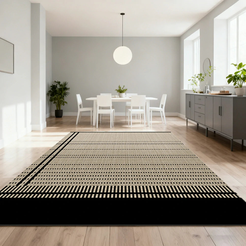 LIVARA 160/200cm Modern Striped Loop-Pile Rug - Upgraded Non-Slip Eco Cotton-Latex Backing - Waterproof, Stain-Resistant, Soft & Durable - Black Beige