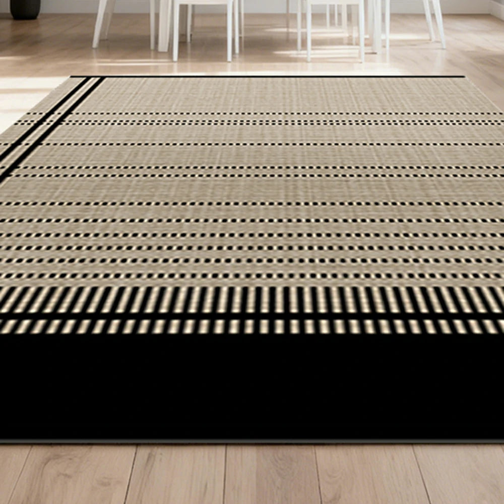 LIVARA 160/200cm Modern Striped Loop-Pile Rug - Upgraded Non-Slip Eco Cotton-Latex Backing - Waterproof, Stain-Resistant, Soft & Durable - Black Beige