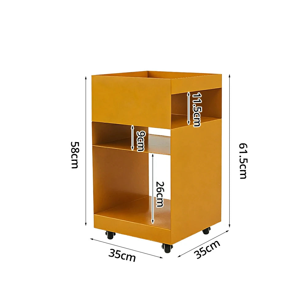 LIVARA Mobile Bedside Storage Trolley - Compact 3-Tier Design with Smooth-Rolling Wheels, Space-Saving Organizer for Bedroom & Living Room - Yellow