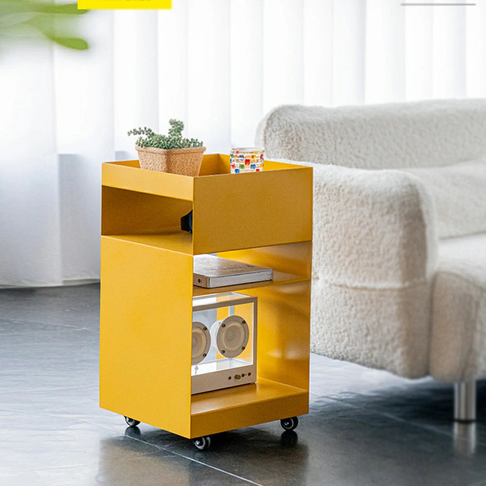 LIVARA Mobile Bedside Storage Trolley - Compact 3-Tier Design with Smooth-Rolling Wheels, Space-Saving Organizer for Bedroom & Living Room - Yellow