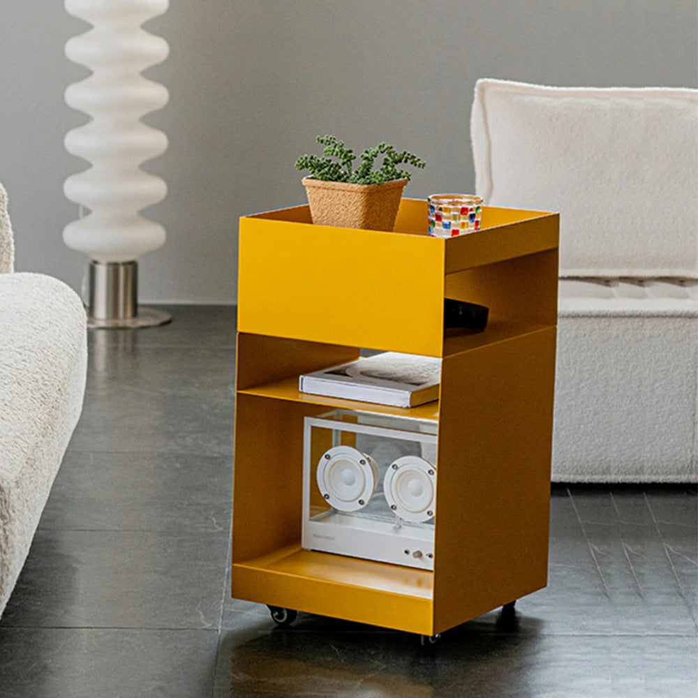 LIVARA Mobile Bedside Storage Trolley - Compact 3-Tier Design with Smooth-Rolling Wheels, Space-Saving Organizer for Bedroom & Living Room - Yellow