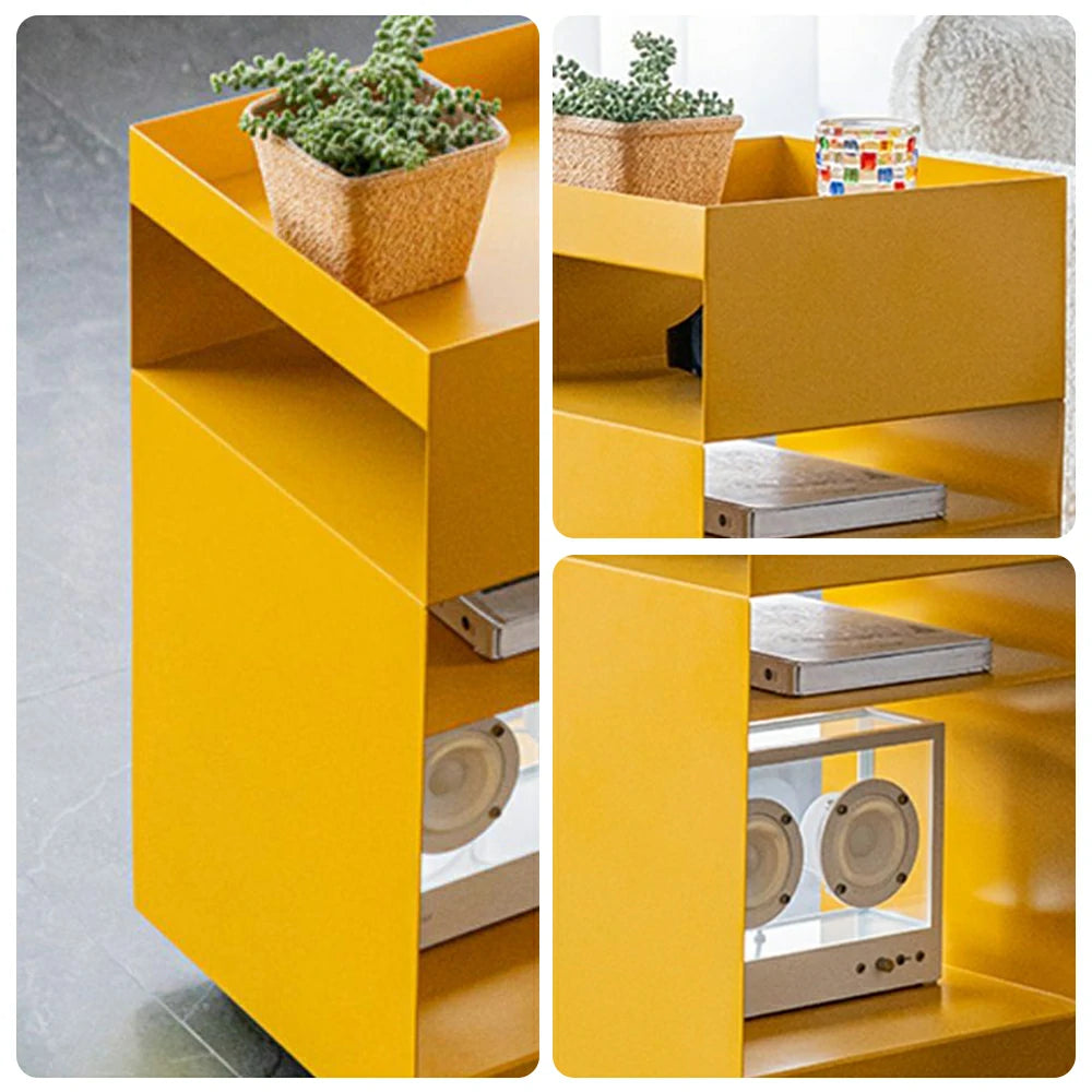 LIVARA Mobile Bedside Storage Trolley - Compact 3-Tier Design with Smooth-Rolling Wheels, Space-Saving Organizer for Bedroom & Living Room - Yellow