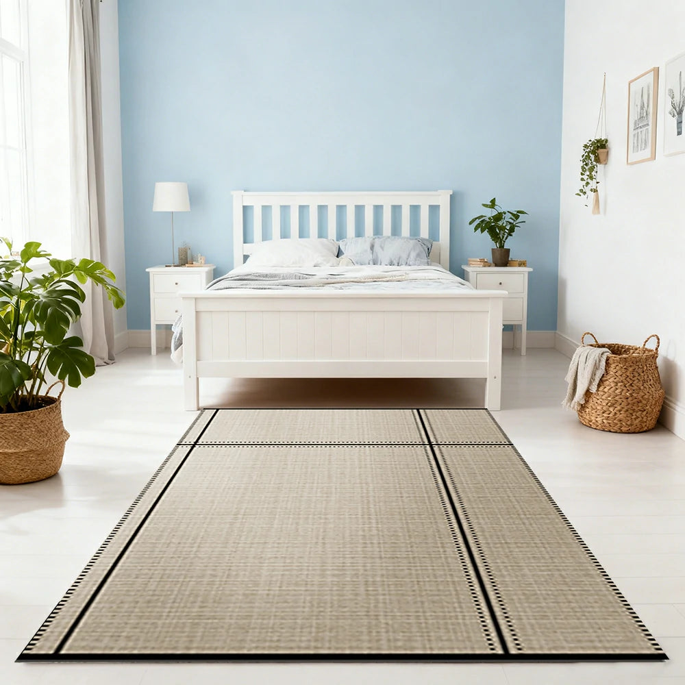 LIVARA 160/200cm Minimalist Line-Grid Loop-Pile Rug - Upgraded Non-Slip Eco Cotton-Latex Backing - Waterproof, Stain-Resistant, Soft & Durable - Beige Black