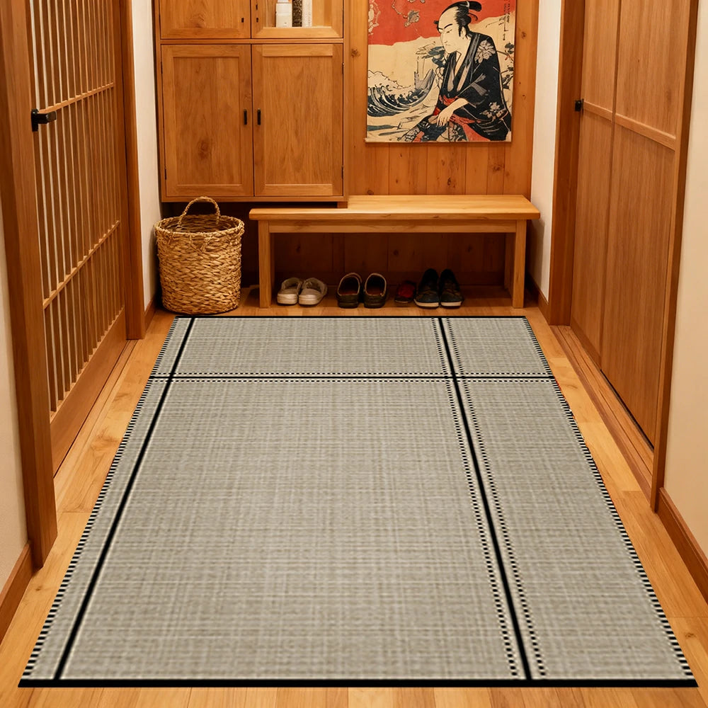 LIVARA 160/200cm Minimalist Line-Grid Loop-Pile Rug - Upgraded Non-Slip Eco Cotton-Latex Backing - Waterproof, Stain-Resistant, Soft & Durable - Beige Black