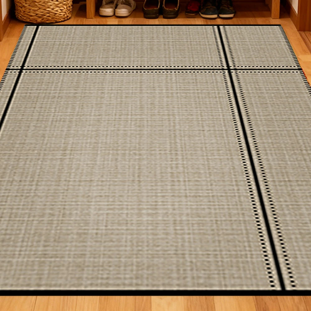 LIVARA 160/200cm Minimalist Line-Grid Loop-Pile Rug - Upgraded Non-Slip Eco Cotton-Latex Backing - Waterproof, Stain-Resistant, Soft & Durable - Beige Black