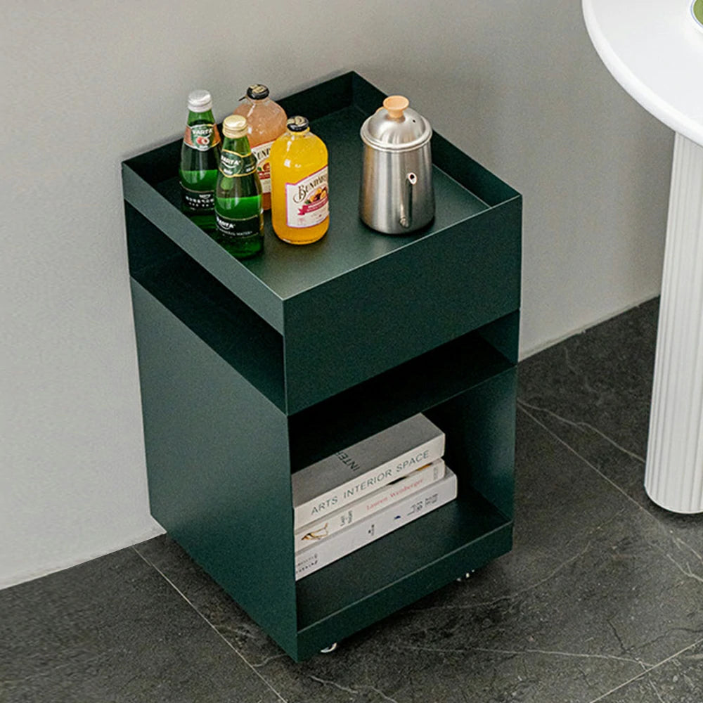 LIVARA Mobile Bedside Storage Trolley - Compact 3-Tier Design with Smooth-Rolling Wheels, Space-Saving Organizer for Bedroom & Living Room - Green