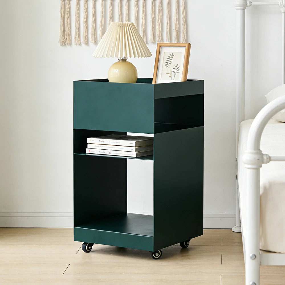LIVARA Mobile Bedside Storage Trolley - Compact 3-Tier Design with Smooth-Rolling Wheels, Space-Saving Organizer for Bedroom & Living Room - Green