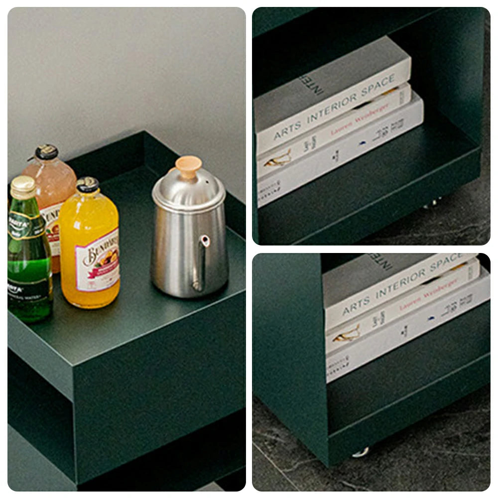 LIVARA Mobile Bedside Storage Trolley - Compact 3-Tier Design with Smooth-Rolling Wheels, Space-Saving Organizer for Bedroom & Living Room - Green