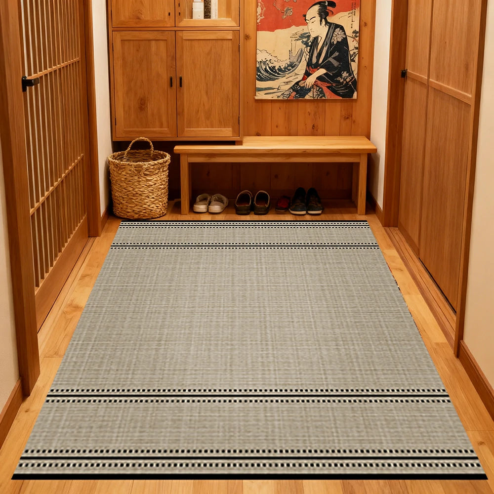 LIVARA 160/200cm Minimalist Border-Stripe Loop-Pile Rug - Upgraded Non-Slip Eco Cotton-Latex Backing - Waterproof, Stain-Resistant, Soft & Durable - Beige Black