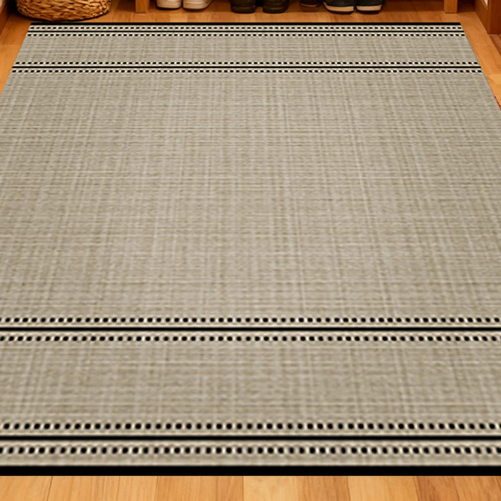 LIVARA 160/200cm Minimalist Border-Stripe Loop-Pile Rug - Upgraded Non-Slip Eco Cotton-Latex Backing - Waterproof, Stain-Resistant, Soft & Durable - Beige Black