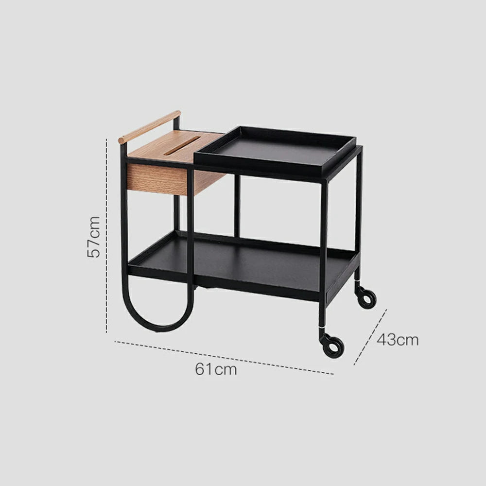 LIVARA Mobile Side Table Trolley - Compact 2-Tier Design with Wooden Tray, Smooth-Rolling Wheels, Space-Saving Bedside & Sofa Use - White