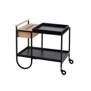 LIVARA Mobile Side Table Trolley - Compact 2-Tier Design with Wooden Tray, Smooth-Rolling Wheels, Space-Saving Bedside & Sofa Use - White