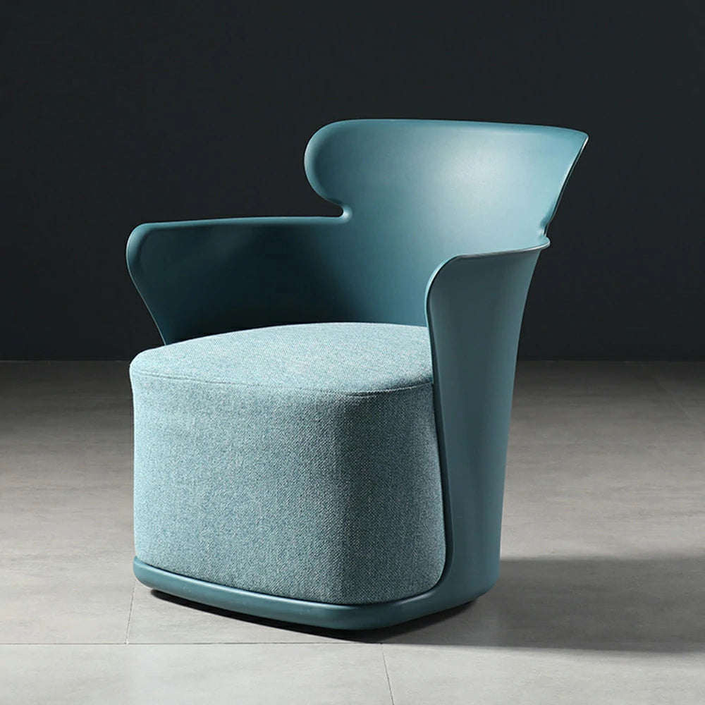 LIVARA Modern Sculptural Accent Armchair - Ergonomic Wraparound Backrest, Cushioned Seat with Fabric Upholstery, Stylish Single Sofa Chair for Living Room & Lounge - Blue