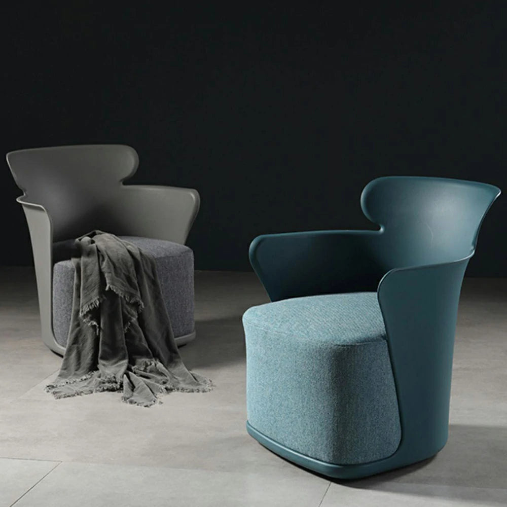 LIVARA Modern Sculptural Accent Armchair - Ergonomic Wraparound Backrest, Cushioned Seat with Fabric Upholstery, Stylish Single Sofa Chair for Living Room & Lounge - Blue