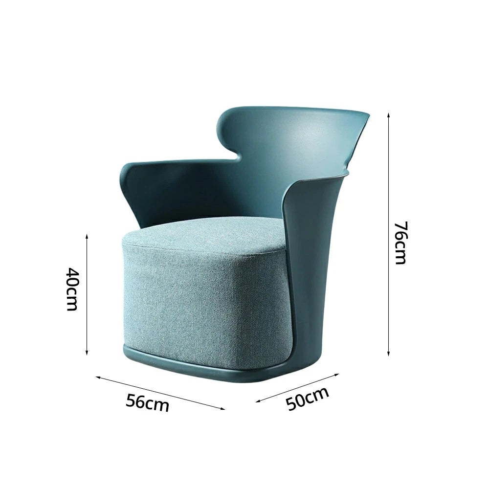 LIVARA Modern Sculptural Accent Armchair - Ergonomic Wraparound Backrest, Cushioned Seat with Fabric Upholstery, Stylish Single Sofa Chair for Living Room & Lounge - Blue