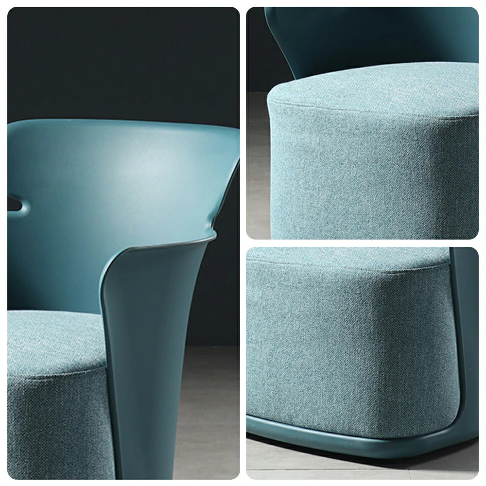 LIVARA Modern Sculptural Accent Armchair - Ergonomic Wraparound Backrest, Cushioned Seat with Fabric Upholstery, Stylish Single Sofa Chair for Living Room & Lounge - Blue