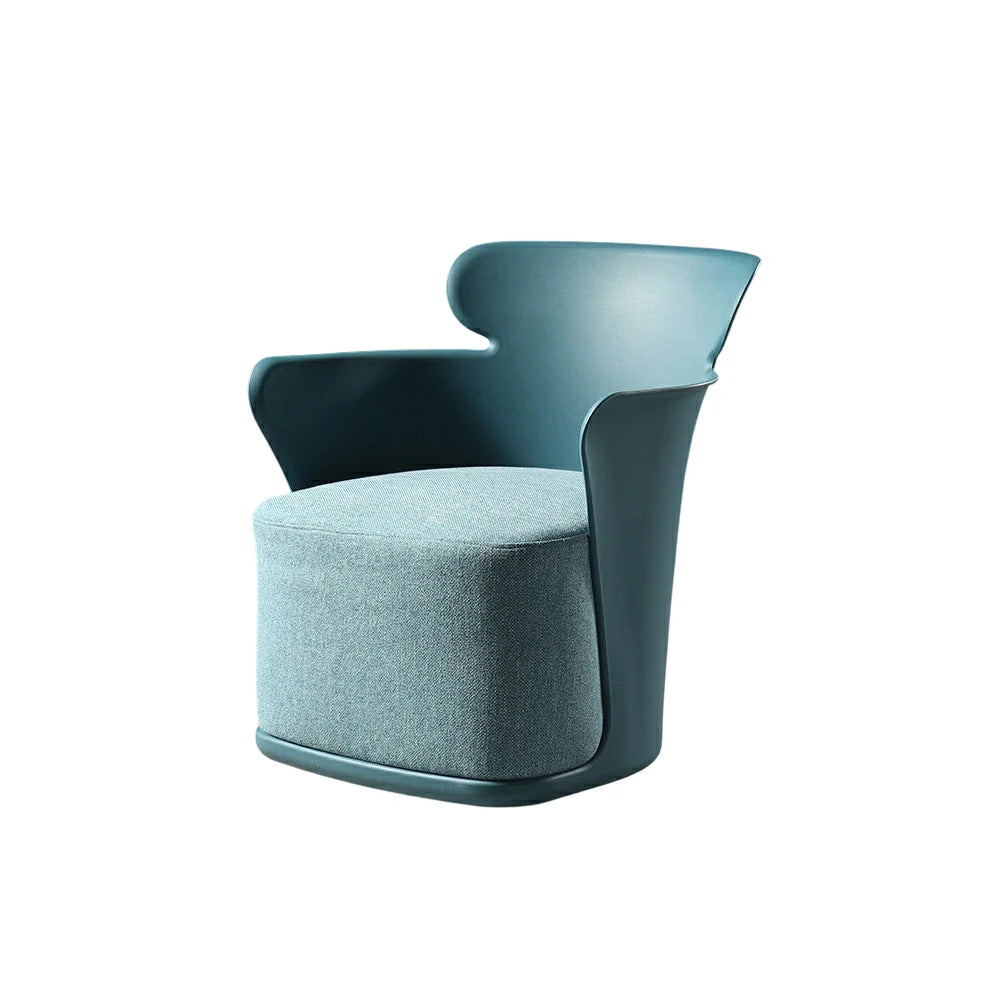 LIVARA Modern Sculptural Accent Armchair - Ergonomic Wraparound Backrest, Cushioned Seat with Fabric Upholstery, Stylish Single Sofa Chair for Living Room & Lounge - Blue