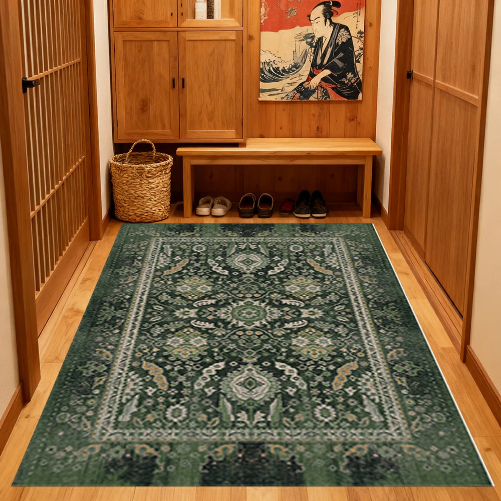 LIVARA 160/200cm Vintage Palace Loop-Pile Rug - Upgraded Non-Slip Eco Cotton-Latex Backing - Waterproof, Stain-Resistant, Soft & Durable - Green