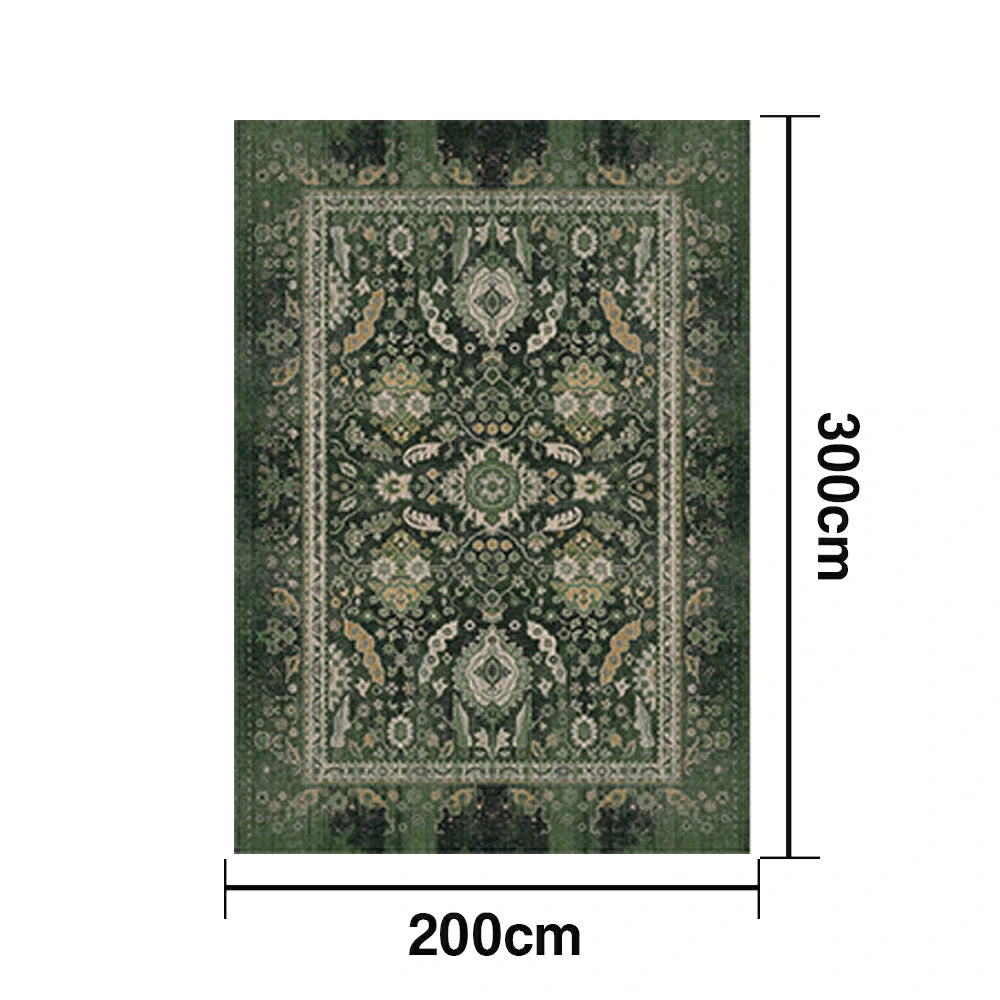 LIVARA 160/200cm Vintage Palace Loop-Pile Rug - Upgraded Non-Slip Eco Cotton-Latex Backing - Waterproof, Stain-Resistant, Soft & Durable - Green