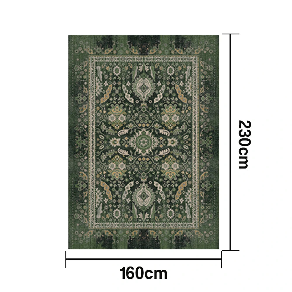 LIVARA 160/200cm Vintage Palace Loop-Pile Rug - Upgraded Non-Slip Eco Cotton-Latex Backing - Waterproof, Stain-Resistant, Soft & Durable - Green
