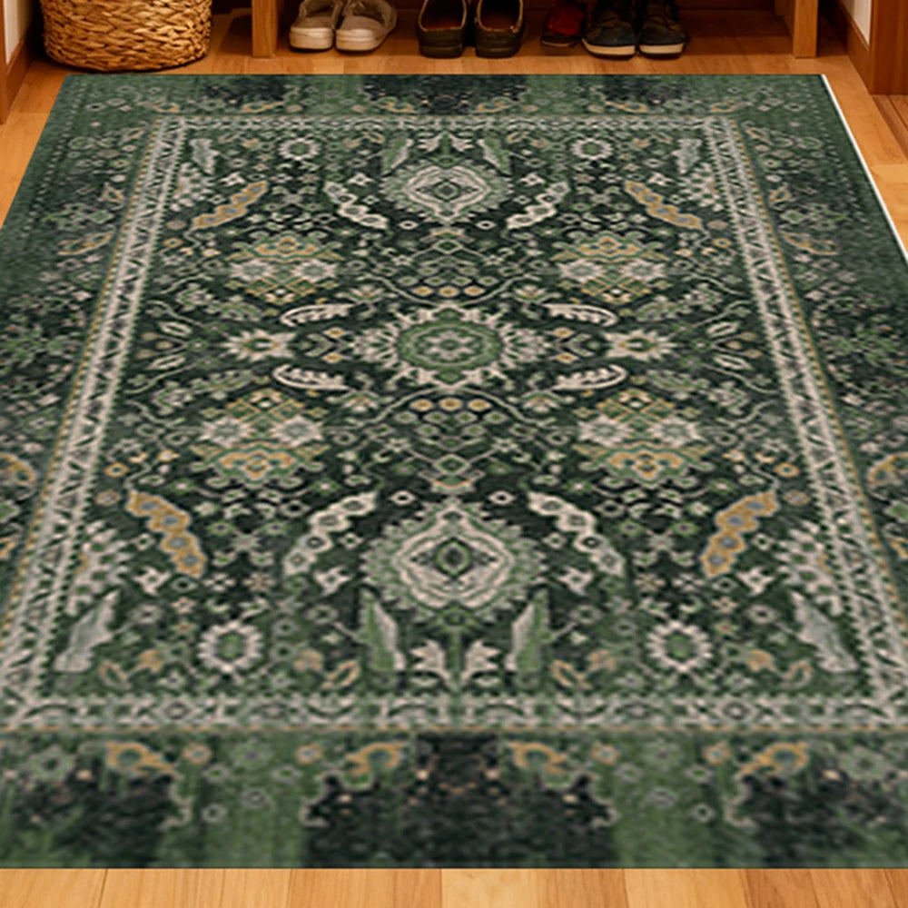 LIVARA 160/200cm Vintage Palace Loop-Pile Rug - Upgraded Non-Slip Eco Cotton-Latex Backing - Waterproof, Stain-Resistant, Soft & Durable - Green
