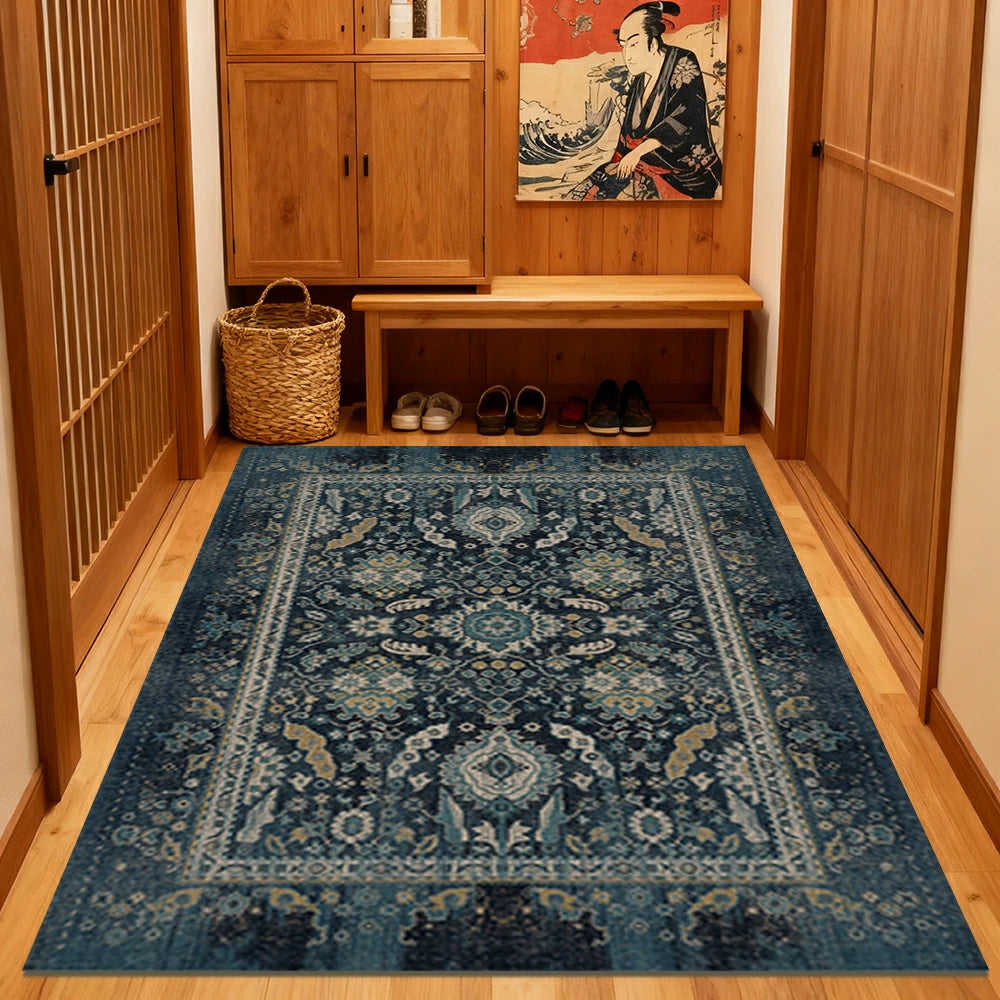 LIVARA 160/200cm Vintage Palace Loop-Pile Rug - Upgraded Non-Slip Eco Cotton-Latex Backing - Waterproof, Stain-Resistant, Soft & Durable - Blue