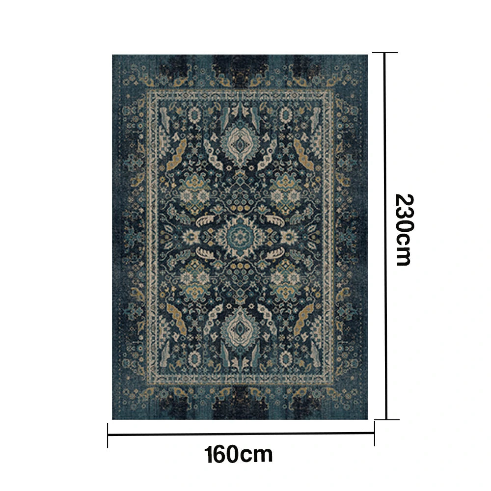 LIVARA 160/200cm Vintage Palace Loop-Pile Rug - Upgraded Non-Slip Eco Cotton-Latex Backing - Waterproof, Stain-Resistant, Soft & Durable - Blue