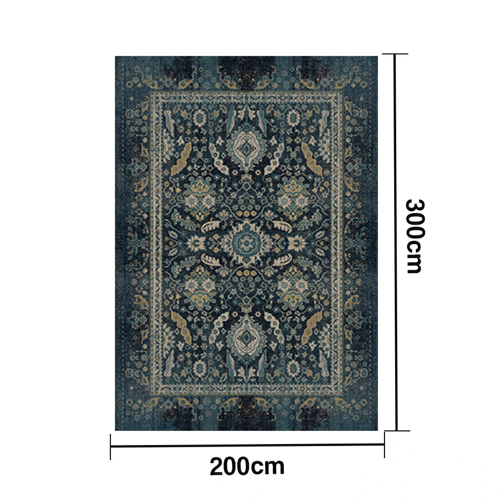 LIVARA 160/200cm Vintage Palace Loop-Pile Rug - Upgraded Non-Slip Eco Cotton-Latex Backing - Waterproof, Stain-Resistant, Soft & Durable - Blue