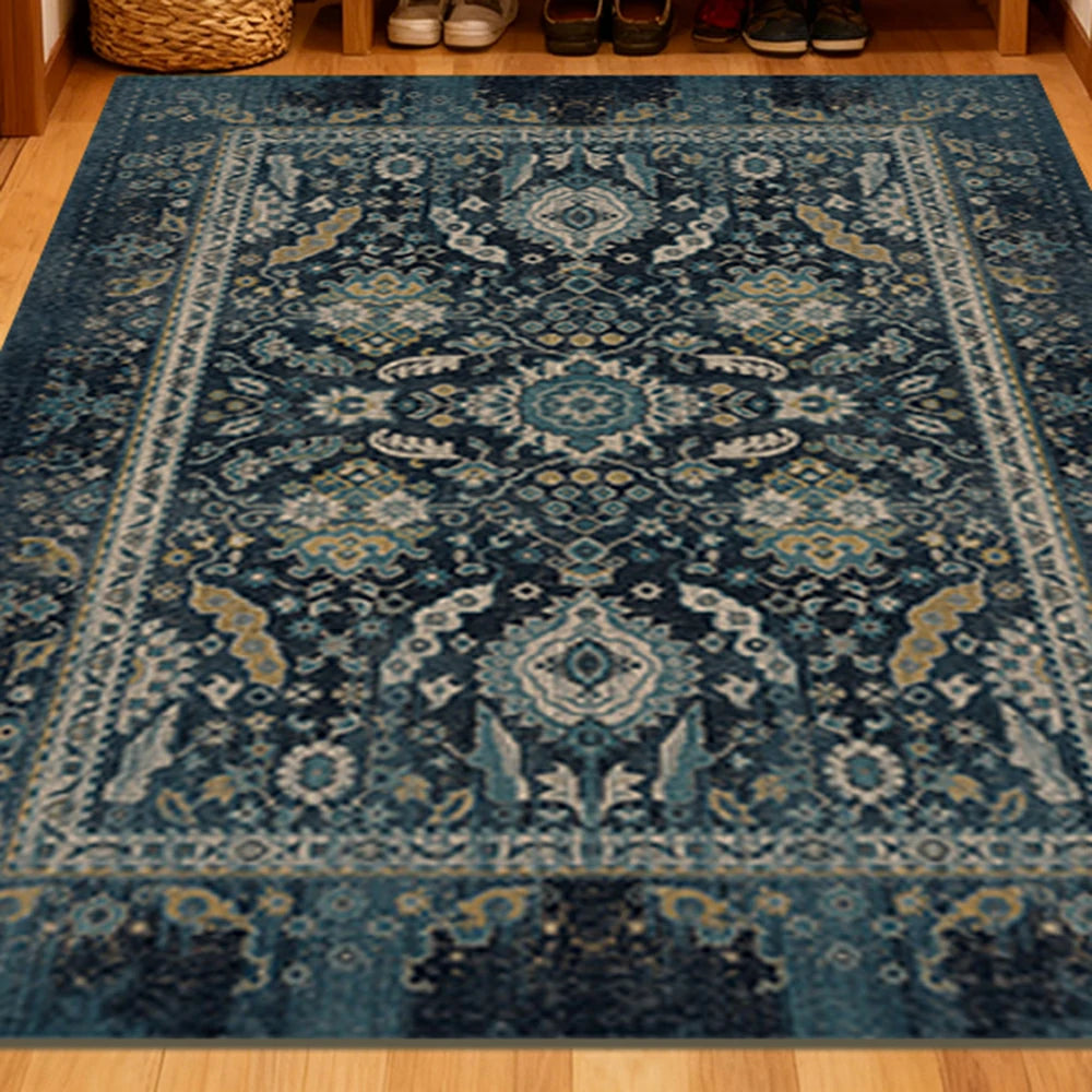 LIVARA 160/200cm Vintage Palace Loop-Pile Rug - Upgraded Non-Slip Eco Cotton-Latex Backing - Waterproof, Stain-Resistant, Soft & Durable - Blue