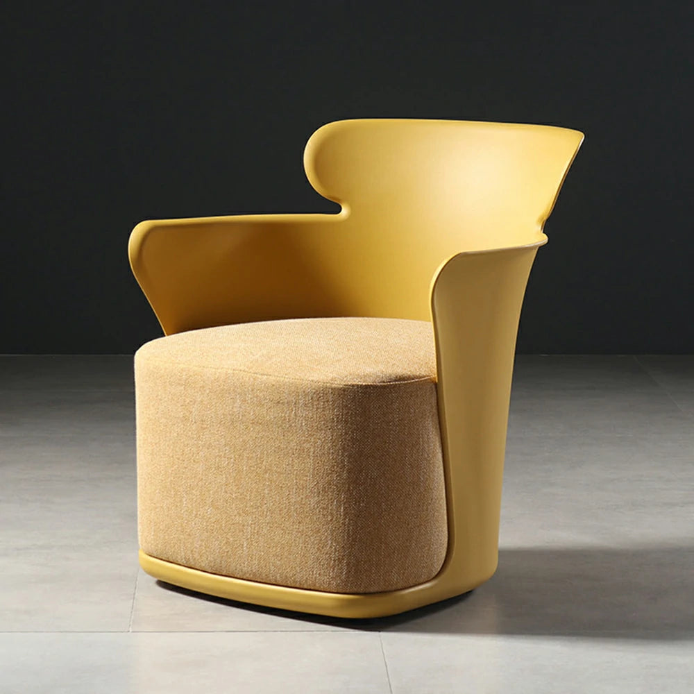 LIVARA Modern Sculptural Accent Armchair - Ergonomic Wraparound Backrest, Cushioned Seat with Fabric Upholstery, Stylish Single Sofa Chair for Living Room & Lounge - Yellow