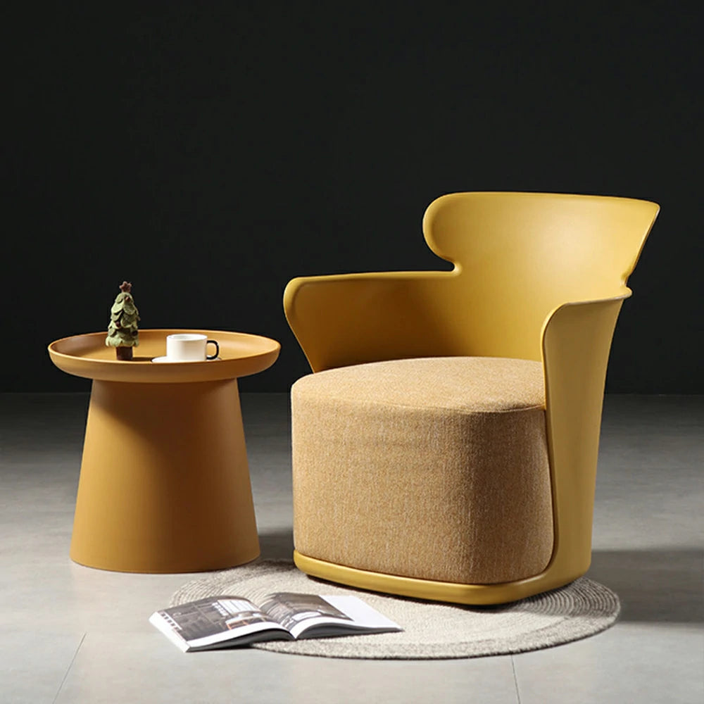 LIVARA Modern Sculptural Accent Armchair - Ergonomic Wraparound Backrest, Cushioned Seat with Fabric Upholstery, Stylish Single Sofa Chair for Living Room & Lounge - Yellow