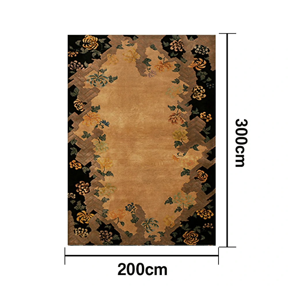 LIVARA 160/200cm Vintage Floral Border Loop-Pile Rug - Upgraded Non-Slip Eco Cotton-Latex Backing - Waterproof, Stain-Resistant, Soft & Durable - Brown Black