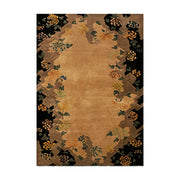 LIVARA 160/200cm Vintage Floral Border Loop-Pile Rug - Upgraded Non-Slip Eco Cotton-Latex Backing - Waterproof, Stain-Resistant, Soft & Durable - Brown Black