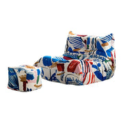 LIVARA Modern Caterpillar Bean Bag Sofa Set - Artistic Printed Upholstery with Matching Ottoman, Deep Cushioning, Lounge Chair for Living Room & Relax Space - White