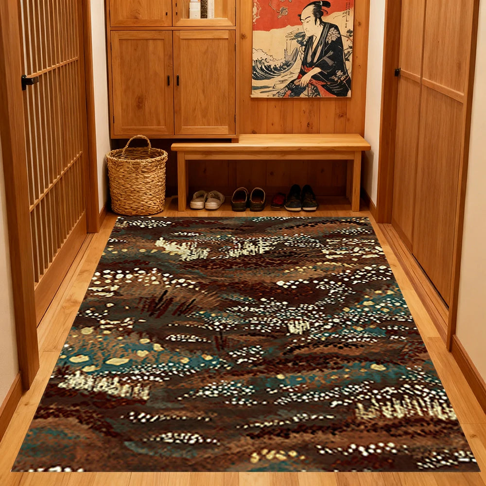 LIVARA 160/200cm Abstract Art Loop-Pile Rug - Upgraded Non-Slip Eco Cotton-Latex Backing - Waterproof, Stain-Resistant, Soft & Durable - Brown Teal