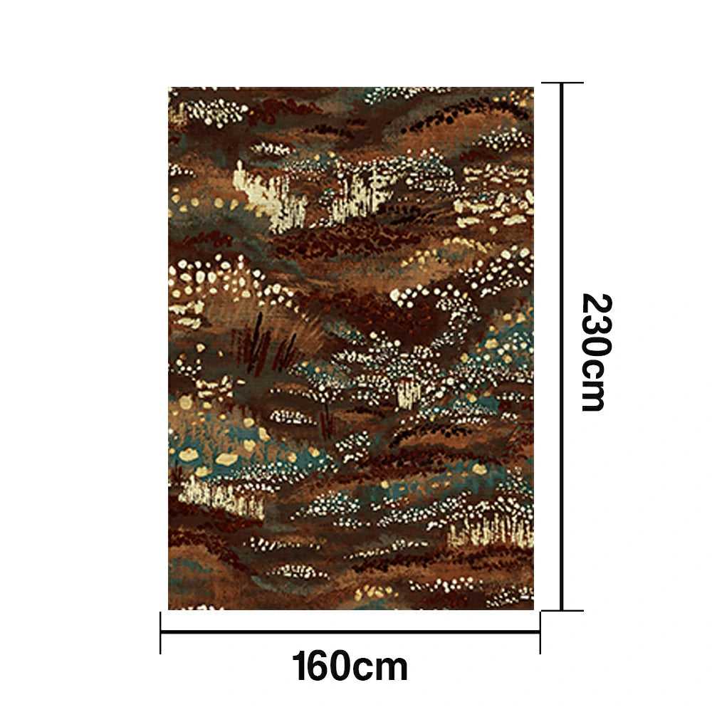 LIVARA 160/200cm Abstract Art Loop-Pile Rug - Upgraded Non-Slip Eco Cotton-Latex Backing - Waterproof, Stain-Resistant, Soft & Durable - Brown Teal