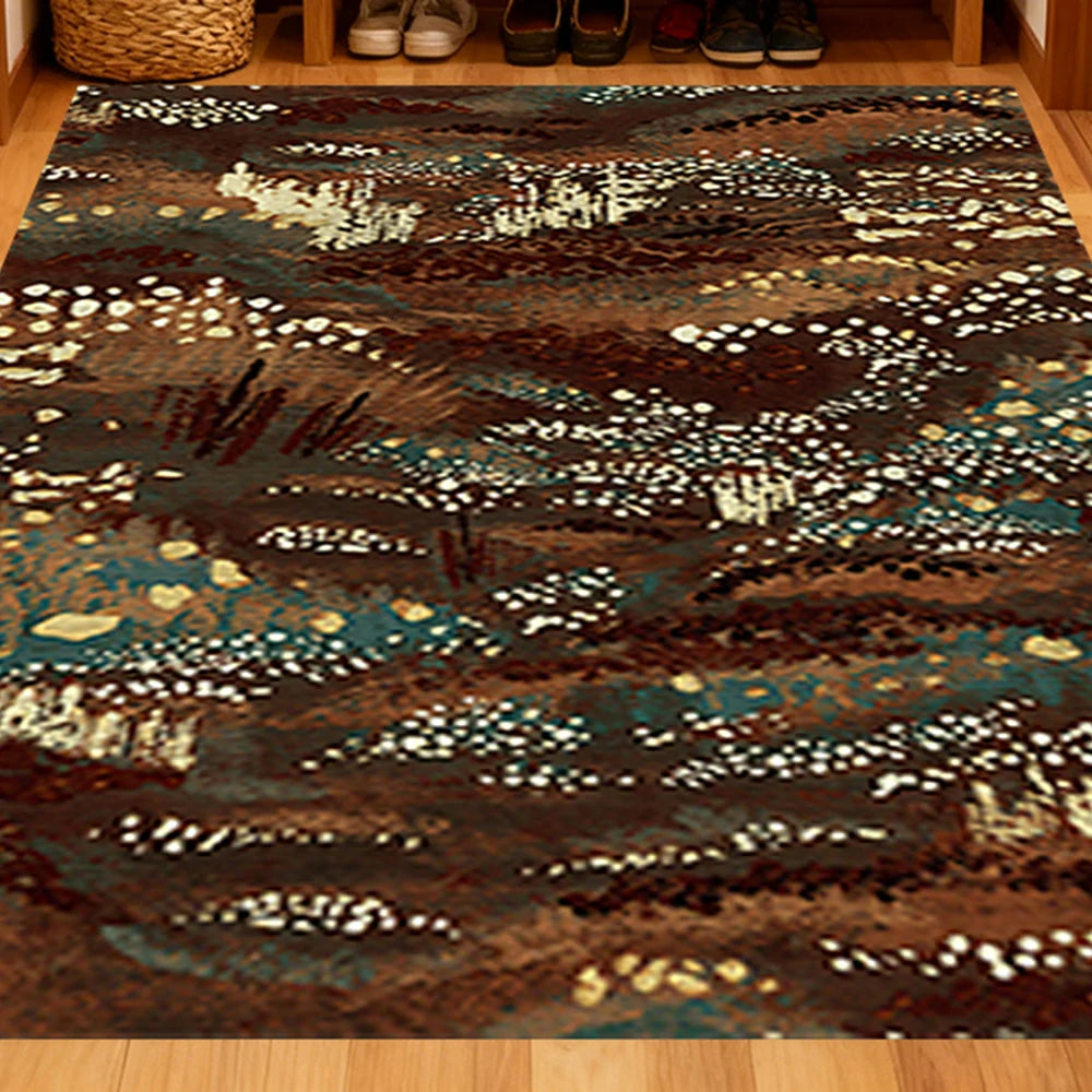 LIVARA 160/200cm Abstract Art Loop-Pile Rug - Upgraded Non-Slip Eco Cotton-Latex Backing - Waterproof, Stain-Resistant, Soft & Durable - Brown Teal