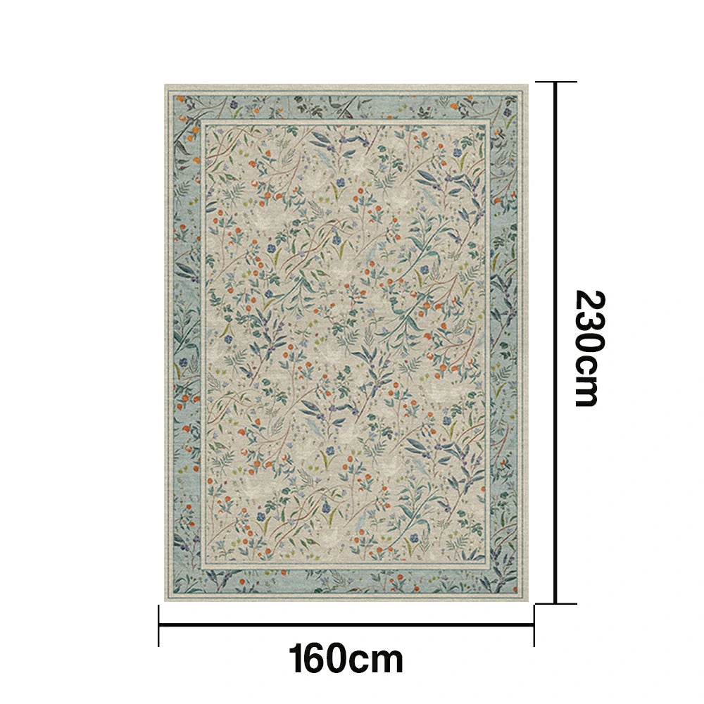 LIVARA 160/200cm Floral Vintage Loop-Pile Rug - Upgraded Non-Slip Eco Cotton-Latex Backing - Waterproof, Stain-Resistant, Soft & Durable - Light Blue