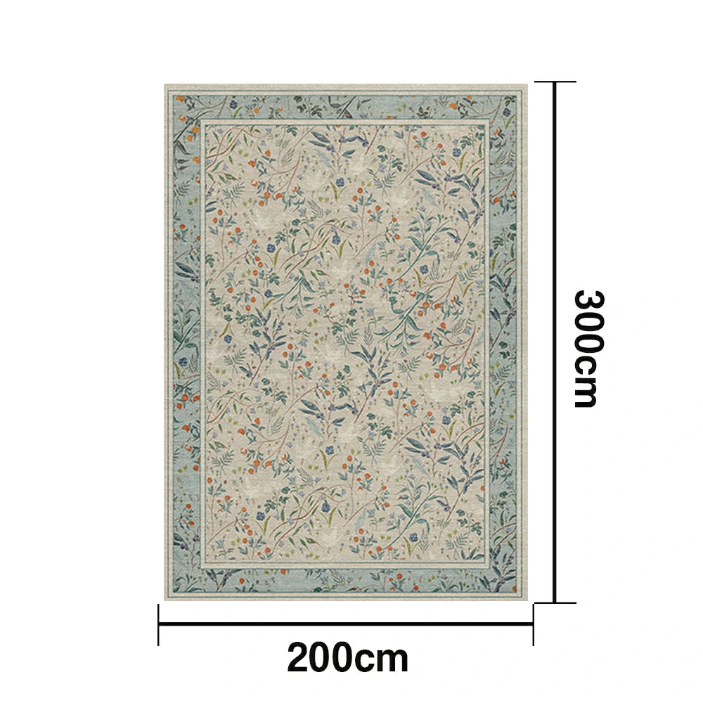 LIVARA 160/200cm Floral Vintage Loop-Pile Rug - Upgraded Non-Slip Eco Cotton-Latex Backing - Waterproof, Stain-Resistant, Soft & Durable - Light Blue