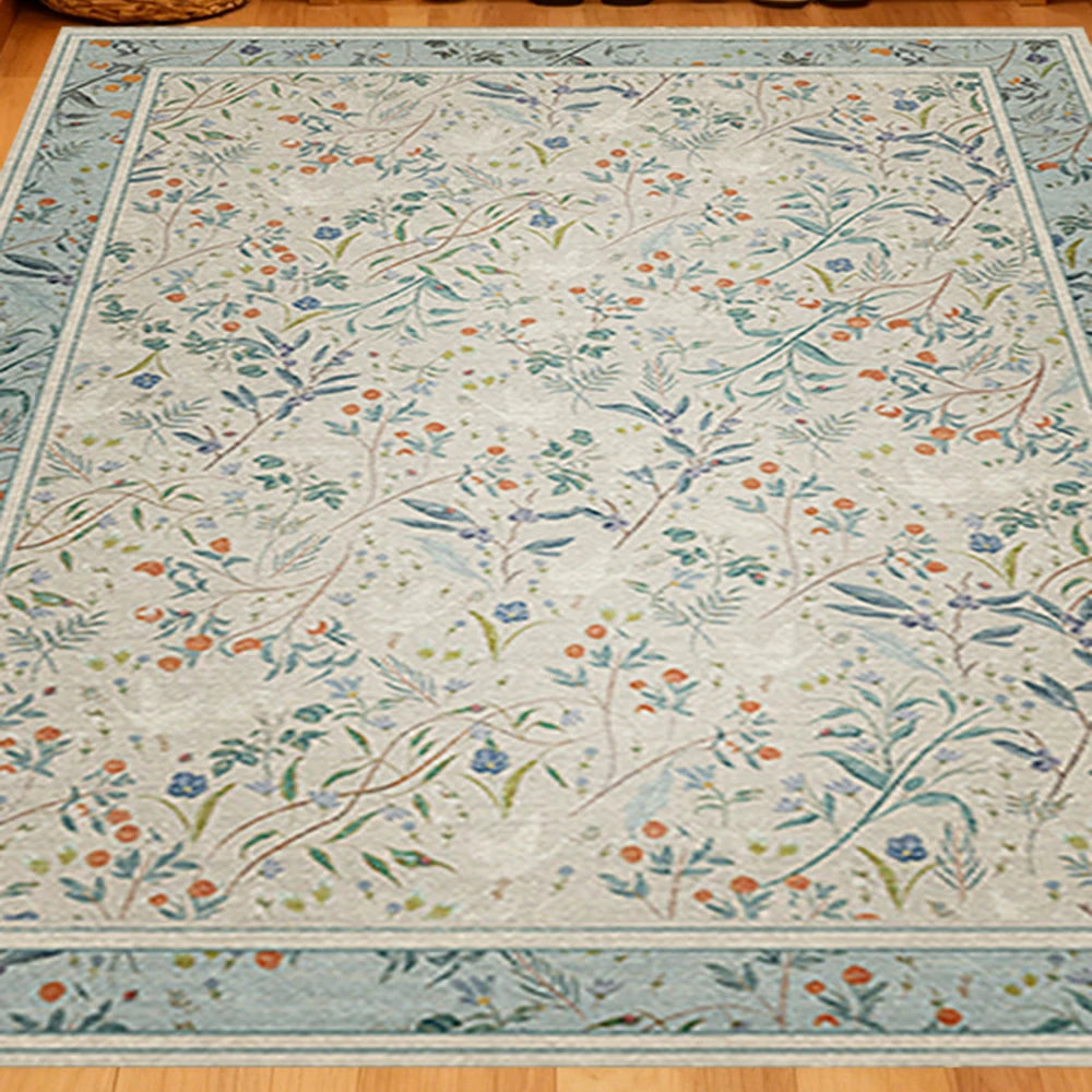 LIVARA 160/200cm Floral Vintage Loop-Pile Rug - Upgraded Non-Slip Eco Cotton-Latex Backing - Waterproof, Stain-Resistant, Soft & Durable - Light Blue