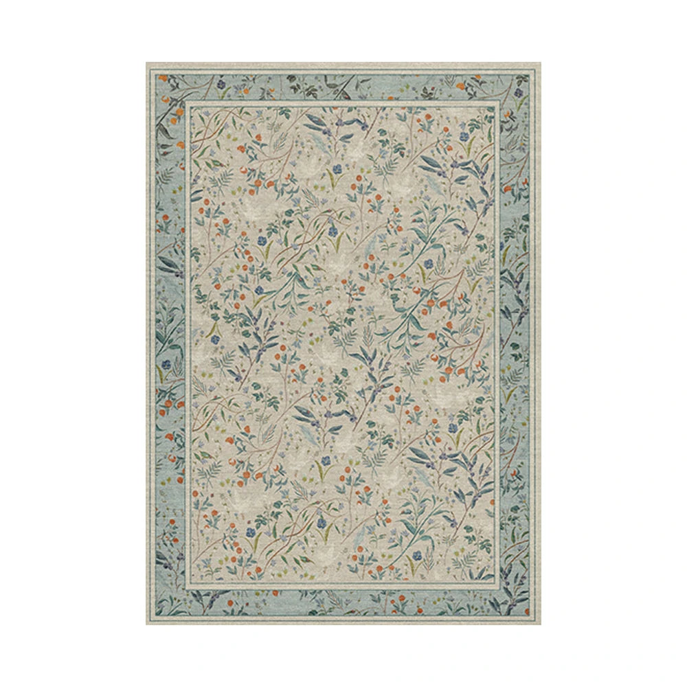 LIVARA 160/200cm Floral Vintage Loop-Pile Rug - Upgraded Non-Slip Eco Cotton-Latex Backing - Waterproof, Stain-Resistant, Soft & Durable - Light Blue